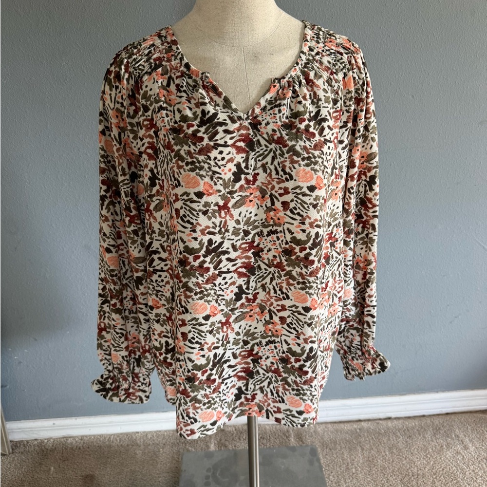 Jessica Simpson Floral Blouse - Pink, Brown, Cream
